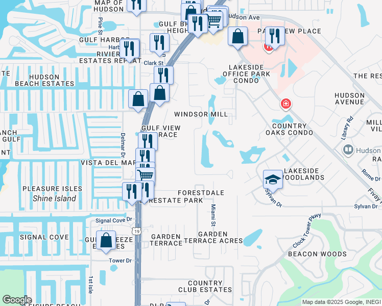 map of restaurants, bars, coffee shops, grocery stores, and more near 13505 Whitby Road in Hudson