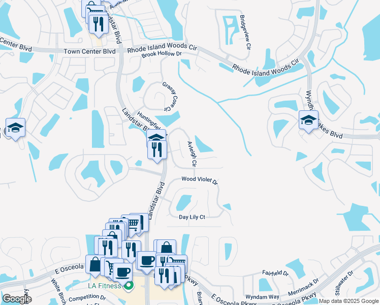 map of restaurants, bars, coffee shops, grocery stores, and more near 1506 Avleigh Circle in Orlando