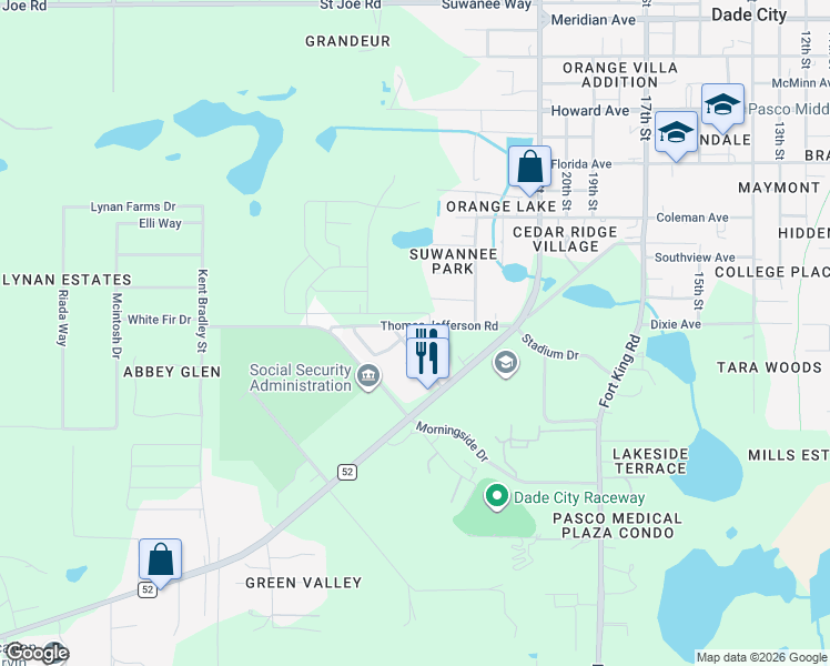 map of restaurants, bars, coffee shops, grocery stores, and more near 36720 Jackson Avenue in Dade City
