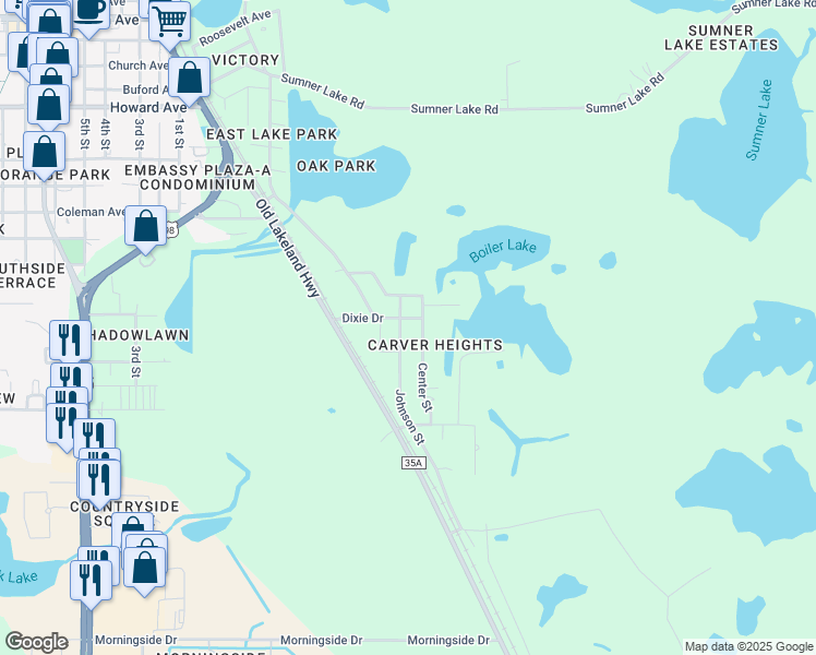 map of restaurants, bars, coffee shops, grocery stores, and more near 38751 Dixie Drive in Dade City