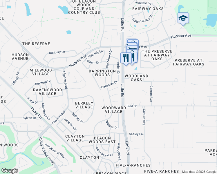 map of restaurants, bars, coffee shops, grocery stores, and more near 13545 Landers Drive in Hudson