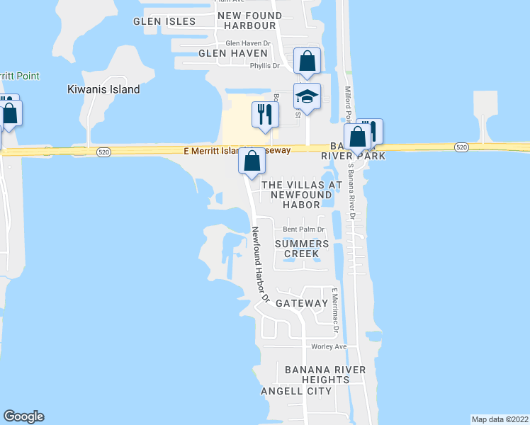 map of restaurants, bars, coffee shops, grocery stores, and more near 242 Summers Creek Drive in Merritt Island