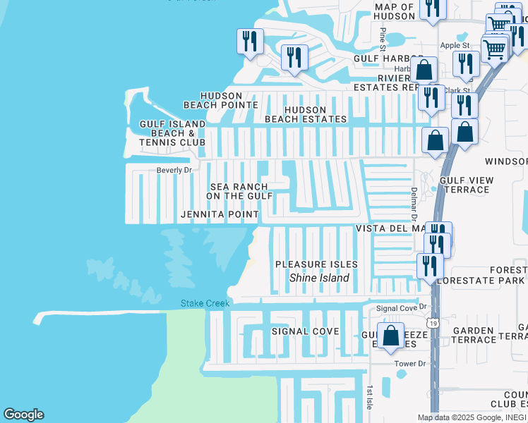 map of restaurants, bars, coffee shops, grocery stores, and more near 13523 Outboard Court in Hudson