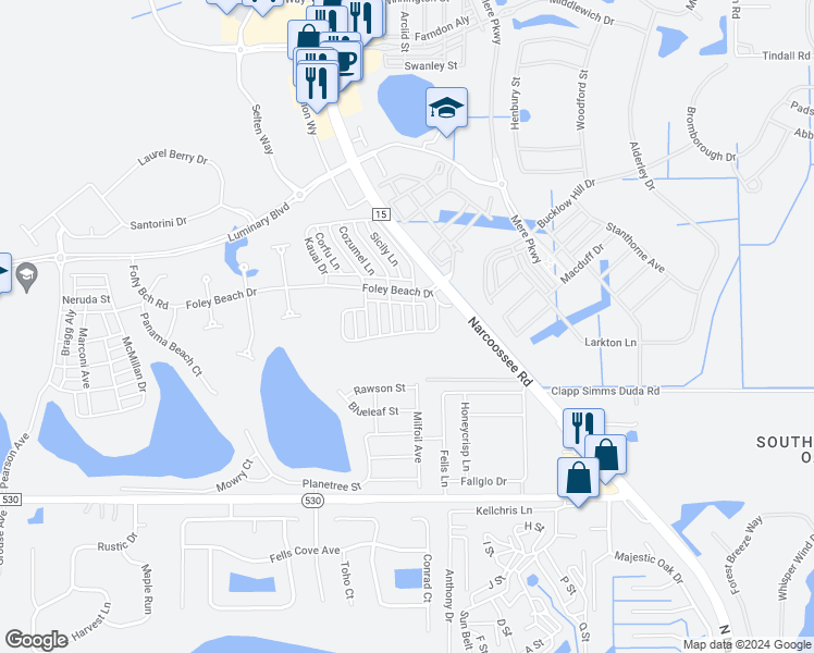 map of restaurants, bars, coffee shops, grocery stores, and more near Foley Beach Drive in Orlando