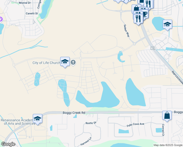 map of restaurants, bars, coffee shops, grocery stores, and more near 4690 Boggy Creek Road in Kissimmee