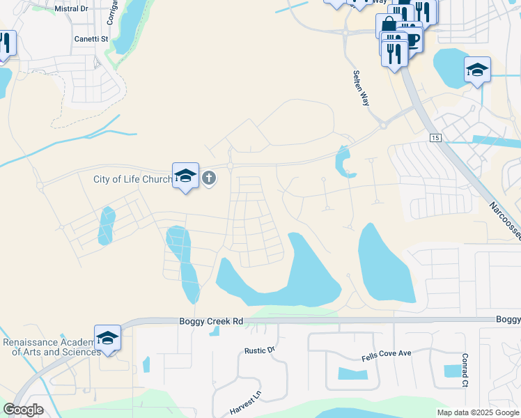 map of restaurants, bars, coffee shops, grocery stores, and more near 4690 Boggy Creek Road in Kissimmee