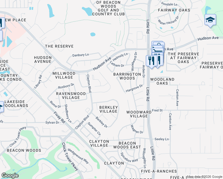 map of restaurants, bars, coffee shops, grocery stores, and more near 8652 Ashbury Drive in Hudson