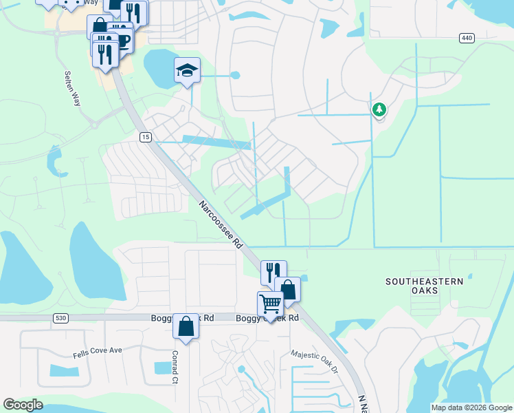 map of restaurants, bars, coffee shops, grocery stores, and more near 14495-14705 Narcoossee Road in Orlando
