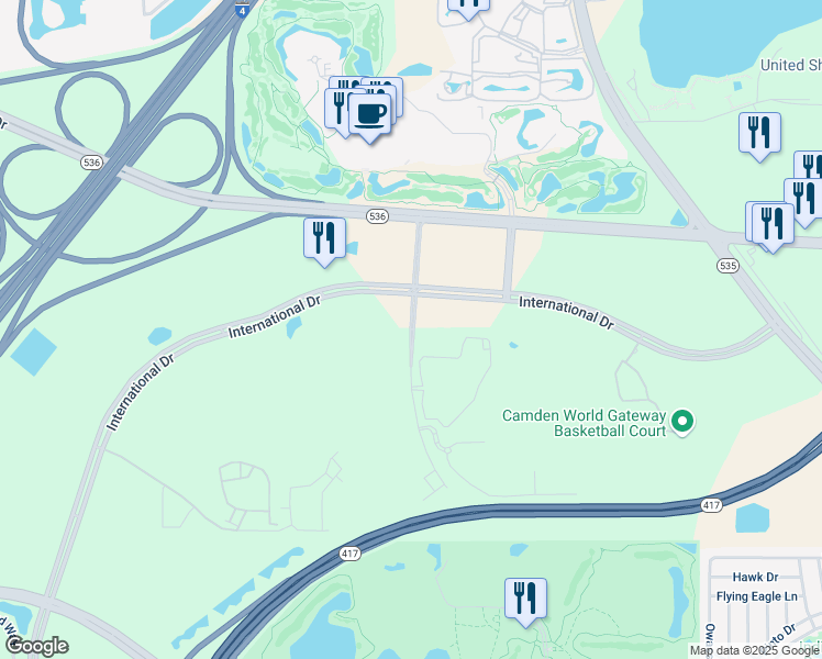 map of restaurants, bars, coffee shops, grocery stores, and more near Continental Gateway Drive in Orlando