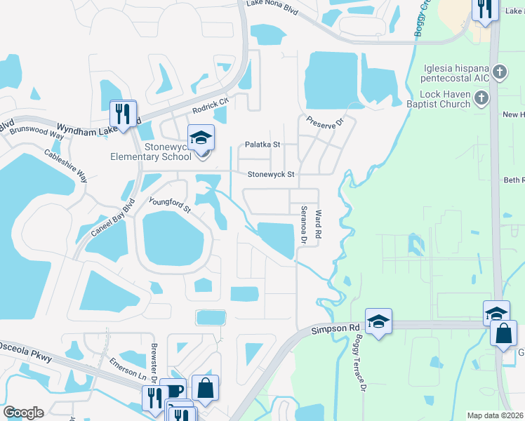 map of restaurants, bars, coffee shops, grocery stores, and more near 13766 Rushing Creek Run in Orlando