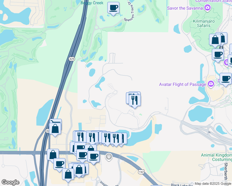 map of restaurants, bars, coffee shops, grocery stores, and more near 4450 Osceola Parkway in Kissimmee