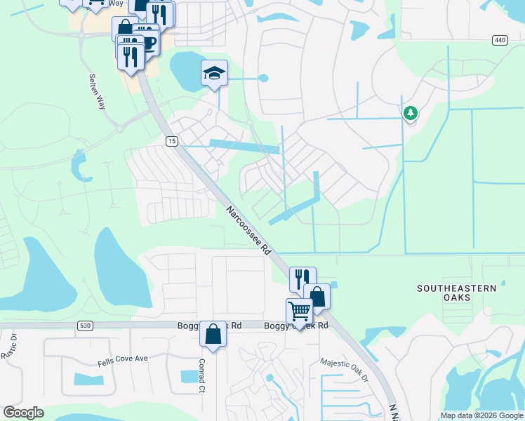 map of restaurants, bars, coffee shops, grocery stores, and more near 14495-14705 Narcoossee Road in Orlando
