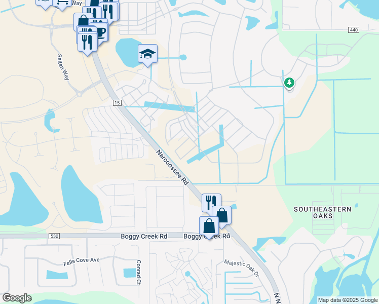 map of restaurants, bars, coffee shops, grocery stores, and more near 14495-14705 Narcoossee Road in Orlando