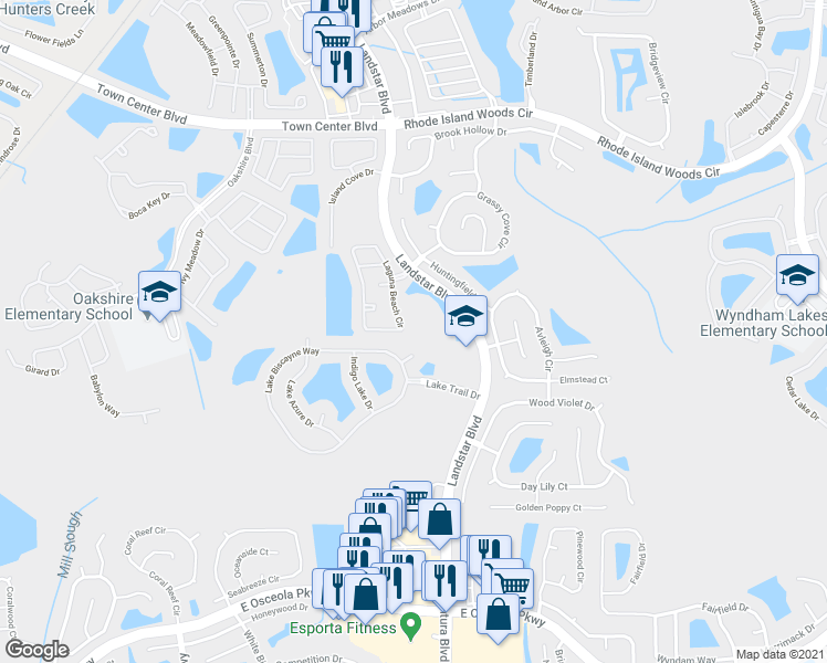 map of restaurants, bars, coffee shops, grocery stores, and more near 14793 Laguna Beach Circle in Orlando