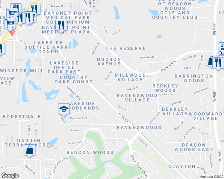 map of restaurants, bars, coffee shops, grocery stores, and more near 13550 Summerwood Court in Hudson