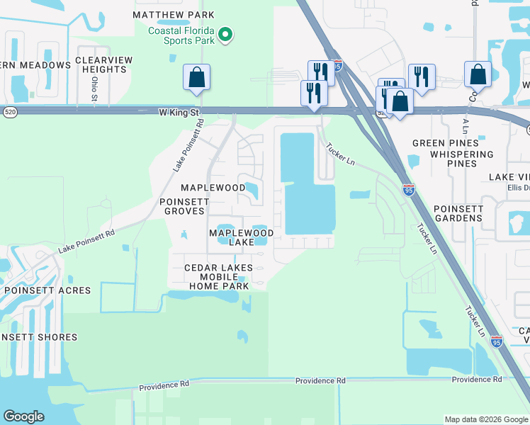 map of restaurants, bars, coffee shops, grocery stores, and more near 3926 Fairwood Street in Cocoa