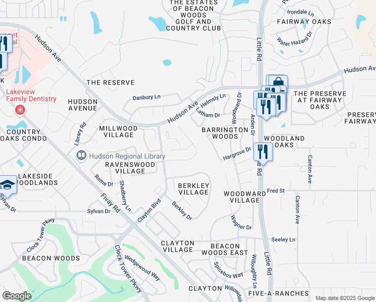 map of restaurants, bars, coffee shops, grocery stores, and more near 8610 Caitlin Court in Hudson