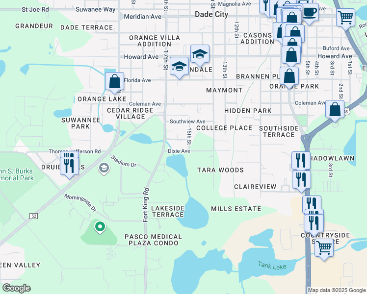 map of restaurants, bars, coffee shops, grocery stores, and more near 37331 Dixie Avenue in Dade City