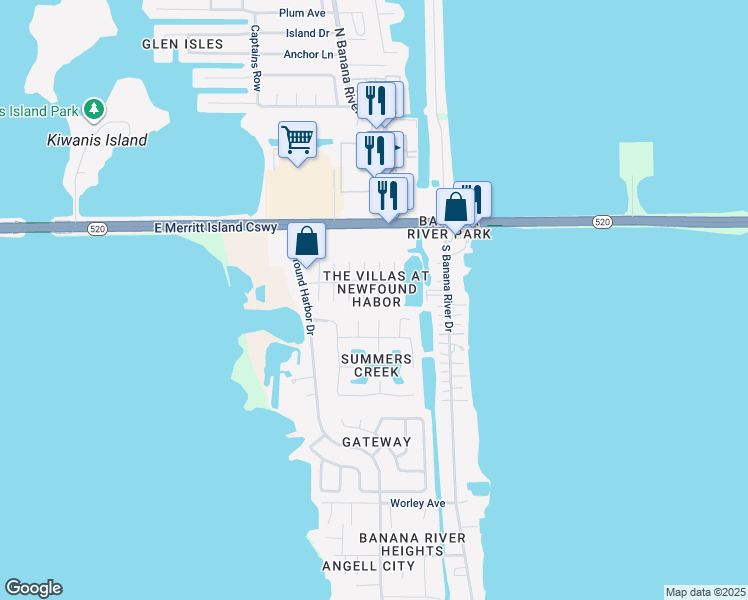 map of restaurants, bars, coffee shops, grocery stores, and more near 145 South Kenneth Court in Merritt Island