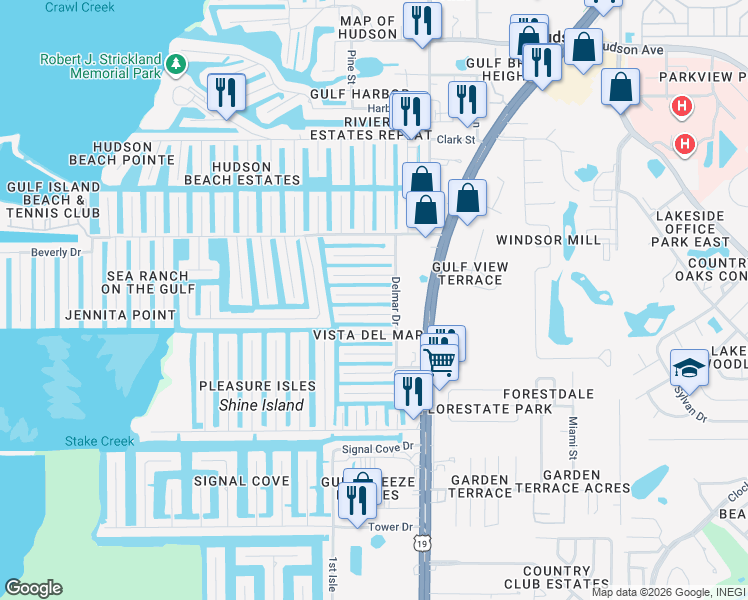map of restaurants, bars, coffee shops, grocery stores, and more near 6832 Gull Lane in Hudson