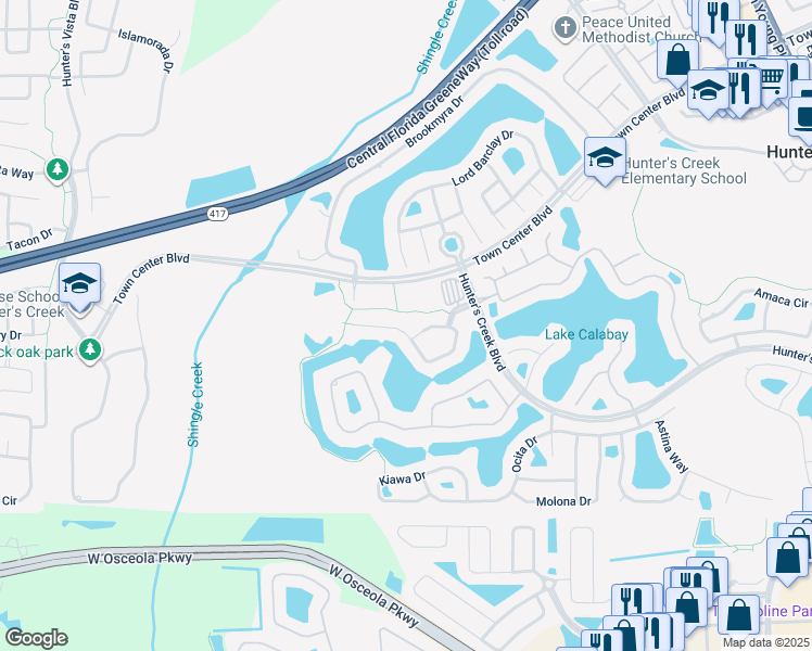 map of restaurants, bars, coffee shops, grocery stores, and more near 3712 Manteo Circle in Orlando