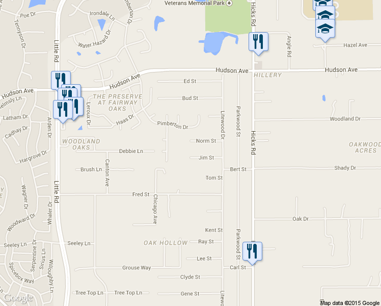 map of restaurants, bars, coffee shops, grocery stores, and more near 9633 Jim Street in Hudson