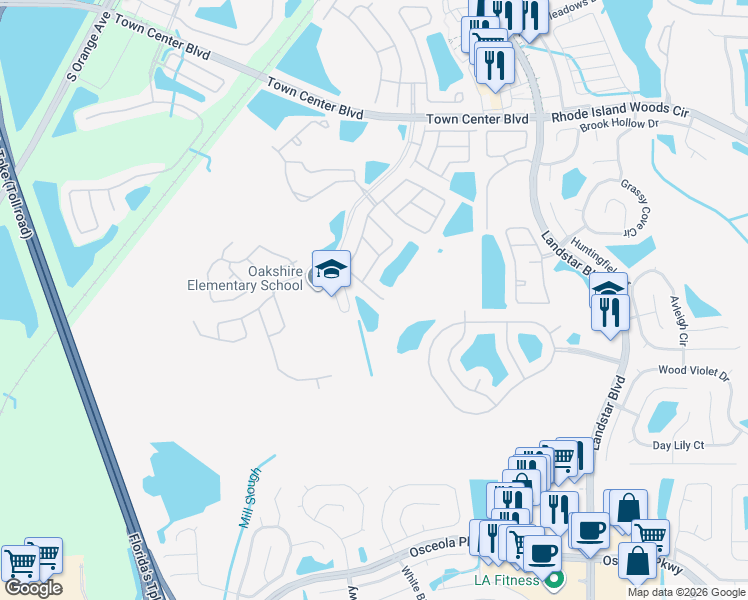 map of restaurants, bars, coffee shops, grocery stores, and more near 1386 Ivy Meadow Drive in Orlando