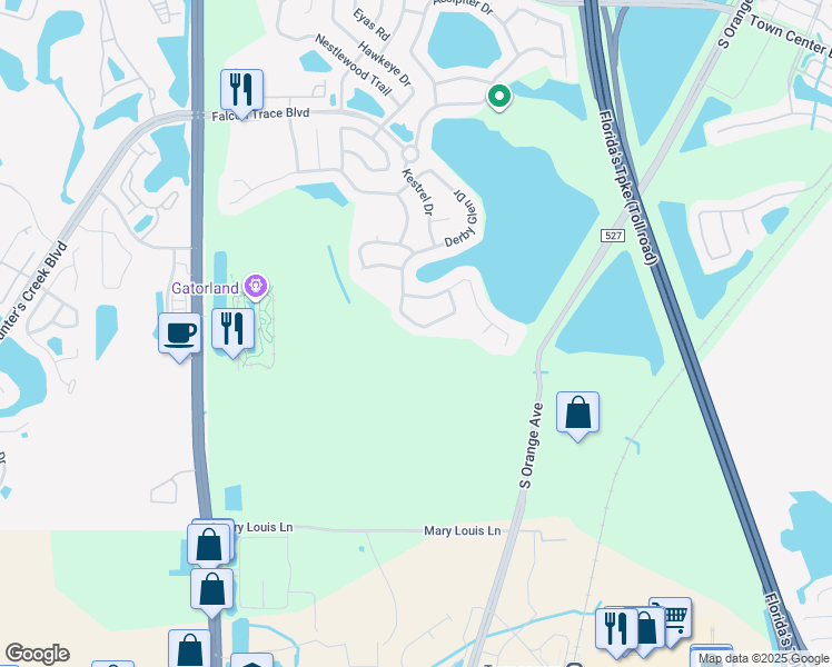 map of restaurants, bars, coffee shops, grocery stores, and more near 1514 Derby Glen Dr in Orlando