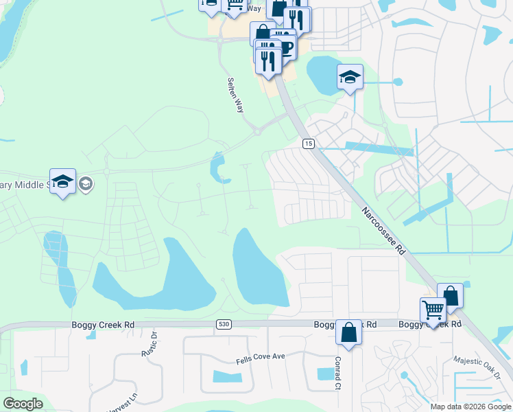 map of restaurants, bars, coffee shops, grocery stores, and more near Narcoossee Rd in Orlando