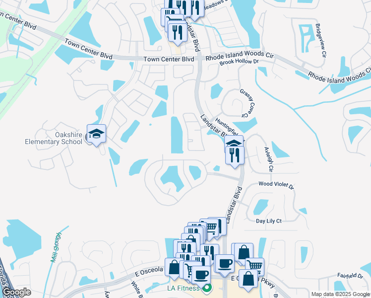 map of restaurants, bars, coffee shops, grocery stores, and more near 14728 Laguna Beach Circle in Orlando