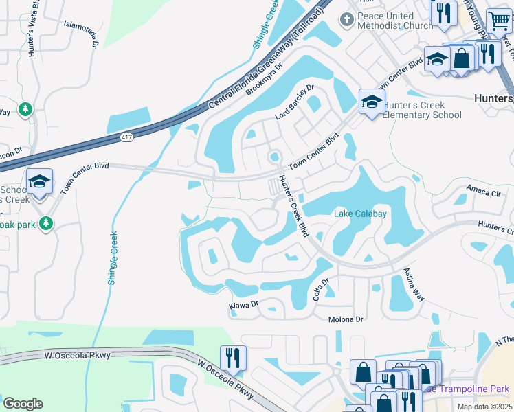 map of restaurants, bars, coffee shops, grocery stores, and more near 3712 Manteo Circle in Orlando