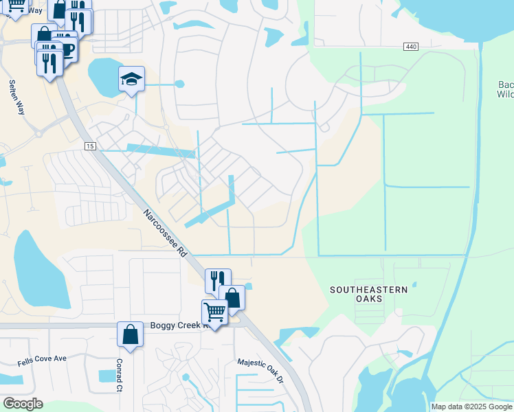 map of restaurants, bars, coffee shops, grocery stores, and more near 10616 Woodrow Drive in Orlando