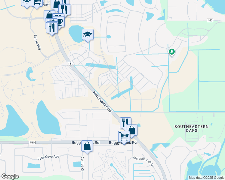 map of restaurants, bars, coffee shops, grocery stores, and more near 14495-14705 Narcoossee Road in Orlando
