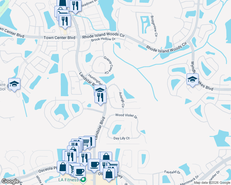 map of restaurants, bars, coffee shops, grocery stores, and more near 14613 Brightwell Court in Orlando