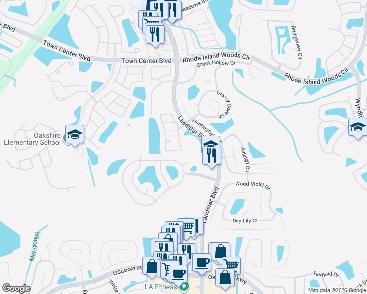 map of restaurants, bars, coffee shops, grocery stores, and more near 14793 Laguna Beach Circle in Orlando
