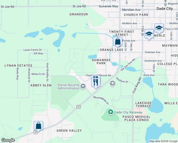 map of restaurants, bars, coffee shops, grocery stores, and more near 36720 Jackson Avenue in Dade City