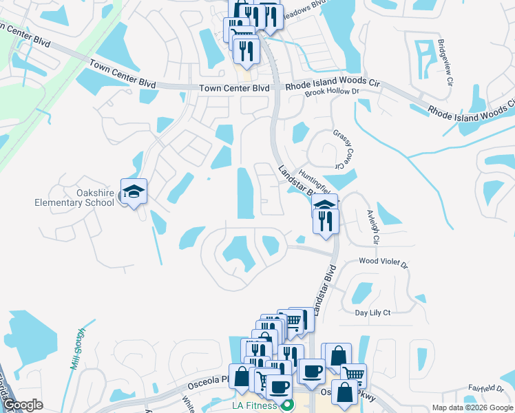 map of restaurants, bars, coffee shops, grocery stores, and more near 14728 Laguna Beach Circle in Orlando