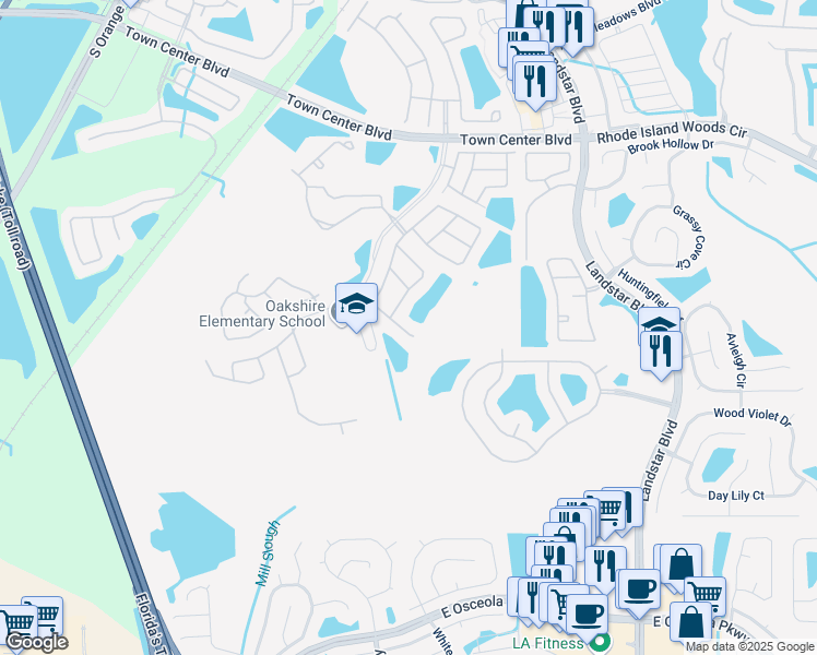 map of restaurants, bars, coffee shops, grocery stores, and more near 1381 Ivy Meadow Drive in Orlando