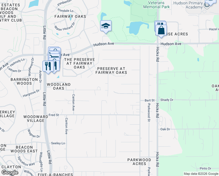 map of restaurants, bars, coffee shops, grocery stores, and more near 13606 Bryndlewood Court in Hudson