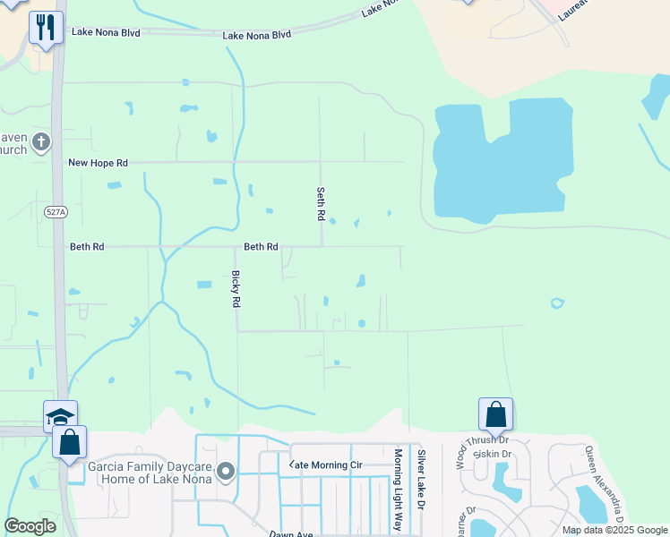 map of restaurants, bars, coffee shops, grocery stores, and more near 6804 Beth Road in Orlando