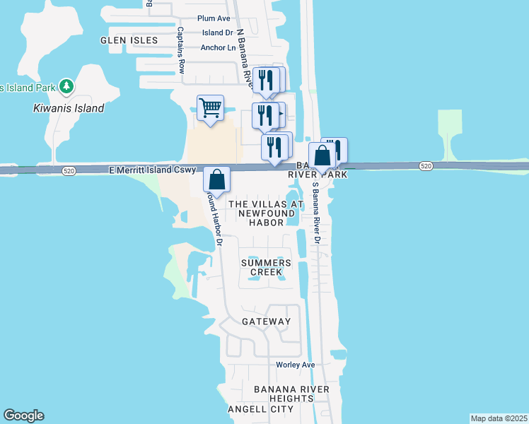 map of restaurants, bars, coffee shops, grocery stores, and more near 145 South Kenneth Court in Merritt Island