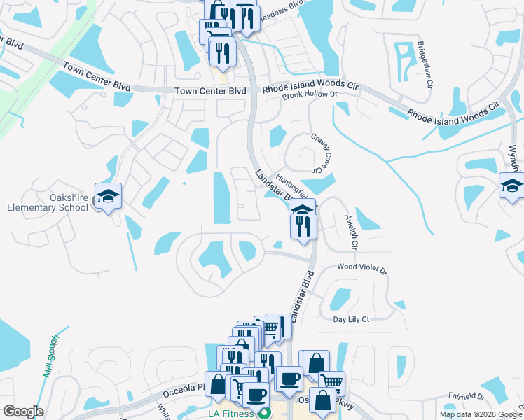 map of restaurants, bars, coffee shops, grocery stores, and more near 14793 Laguna Beach Circle in Orlando