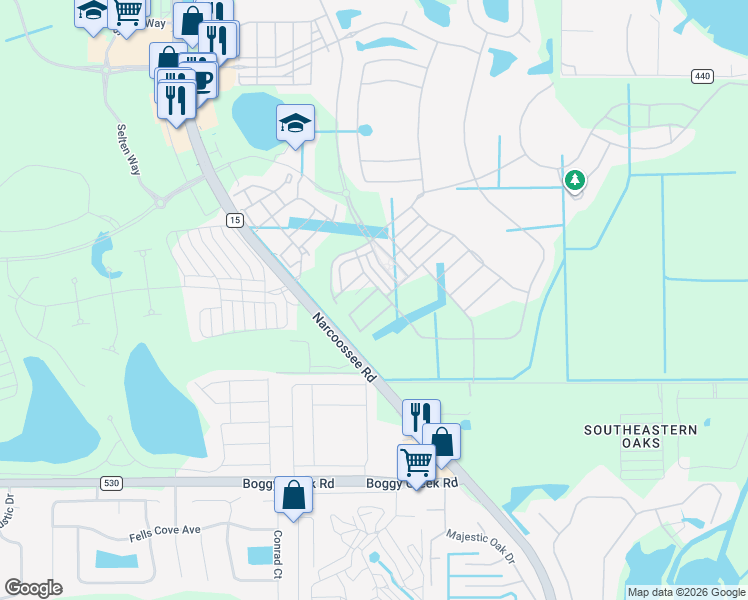 map of restaurants, bars, coffee shops, grocery stores, and more near 14495-14705 Narcoossee Road in Orlando