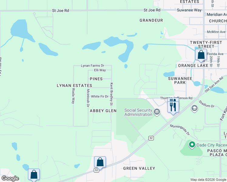 map of restaurants, bars, coffee shops, grocery stores, and more near 13532 Kent Bradley Street in Dade City