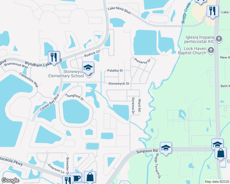 map of restaurants, bars, coffee shops, grocery stores, and more near 13766 Rushing Creek Run in Orlando