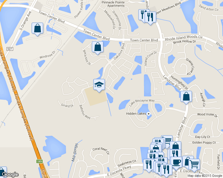 map of restaurants, bars, coffee shops, grocery stores, and more near 1386 Ivy Meadow Drive in Orlando