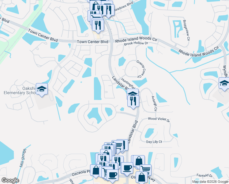 map of restaurants, bars, coffee shops, grocery stores, and more near 14793 Laguna Beach Circle in Orlando