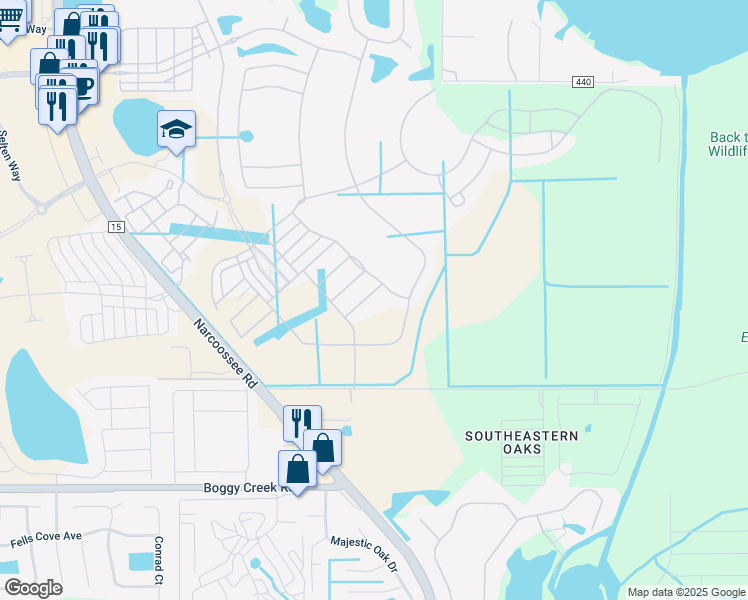 map of restaurants, bars, coffee shops, grocery stores, and more near 10616 Woodrow Drive in Orlando