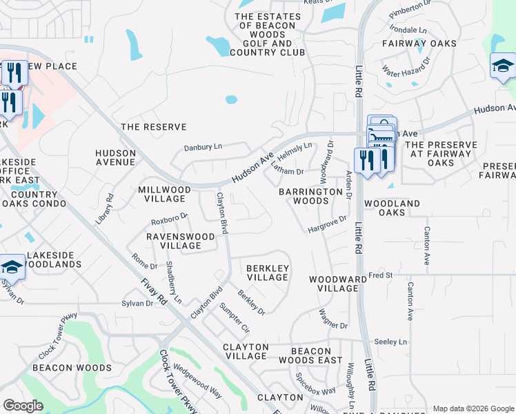 map of restaurants, bars, coffee shops, grocery stores, and more near 8610 Caitlin Court in Hudson