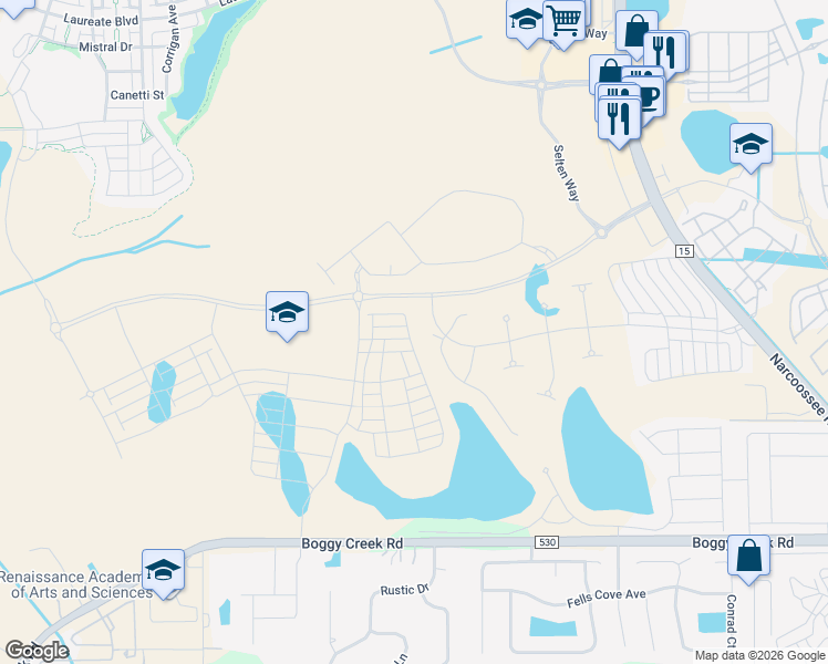 map of restaurants, bars, coffee shops, grocery stores, and more near Boggy Creek Road in Kissimmee